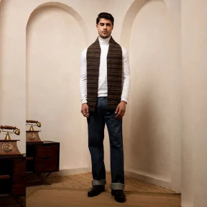 Men's Brown Striped Wool Muffler Comfortable Reversible Neck Wraps - Image 6