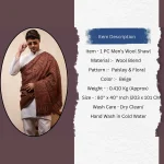 Winter Throw Pure Cashmere Shawl Men's Beige Floral & Paisley - Image 11