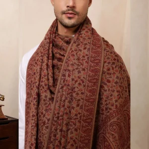 Winter Throw Pure Cashmere Shawl Men's Beige Floral & Paisley - Image 8