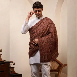 Winter Throw Pure Cashmere Shawl Men's Beige Floral & Paisley - Image 4