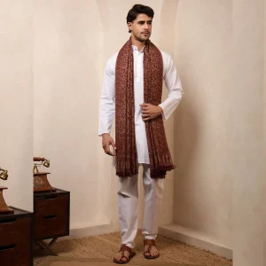 Winter Throw Pure Cashmere Shawl Men's Beige Floral & Paisley - Image 6