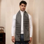 Winter Warm Wool Muffler Gray Checked Reversible Scarf - Image 2