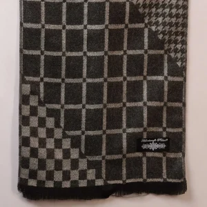 Winter Warm Wool Muffler Gray Checked Reversible Scarf - Image 8
