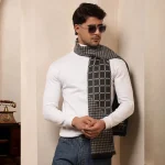 Winter Warm Wool Muffler Gray Checked Reversible Scarf