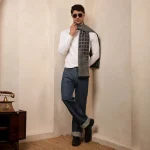 Winter Warm Wool Muffler Gray Checked Reversible Scarf - Image 5