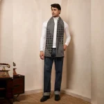 Winter Warm Wool Muffler Gray Checked Reversible Scarf - Image 6