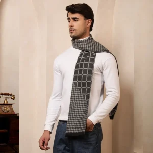 Winter Warm Wool Muffler Gray Checked Reversible Scarf - Image 3