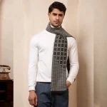 Winter Warm Wool Muffler Gray Checked Reversible Scarf - Image 4