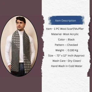 Winter Warm Wool Muffler Gray Checked Reversible Scarf - Image 9