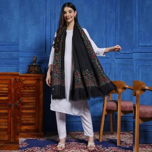 Winter Wrap Black Floral Women Long Stole - Image 3