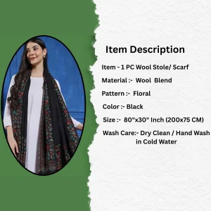 Winter Wrap Black Floral Women Long Stole - Image 7