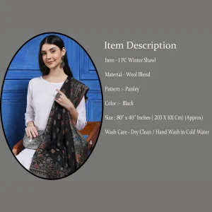 Winter Yak Wool Shawl Women Black Paisley Shawl - Image 7