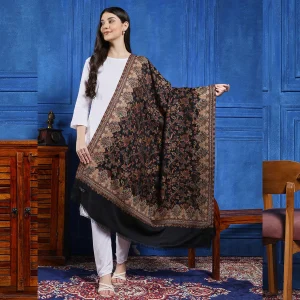 Women Ethnic Woven Black Paisley Design Shawl - Image 4