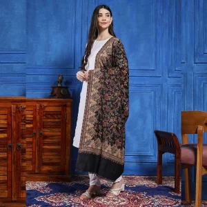 Women Ethnic Woven Black Paisley Design Shawl - Image 3