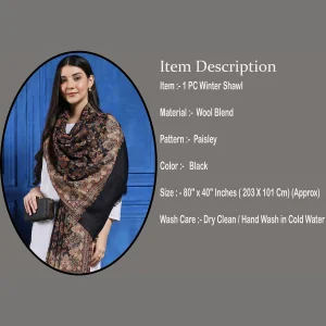 Women Ethnic Woven Black Paisley Design Shawl - Image 7