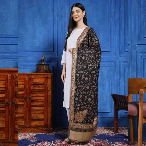 Women Kashmiri Wraps Black Floral Wool Shawl - Image 4