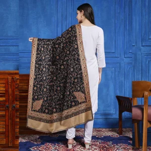 Women Kashmiri Wraps Black Floral Wool Shawl - Image 5