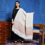 Women Kullu Shawl, Winter White Leaf Shawl - Image 3