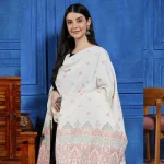 Women Kullu Shawl, Winter White Leaf Shawl