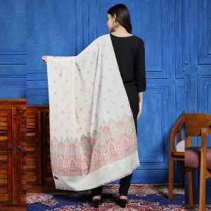 Women Kullu Shawl, Winter White Leaf Shawl - Image 5