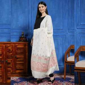 Women Kullu Shawl, Winter White Leaf Shawl - Image 4