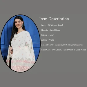 Women Kullu Shawl, Winter White Leaf Shawl - Image 7