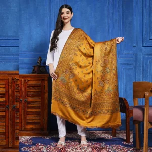 Women Mustard Color Paisley Shawl Winter Warm Stole - Image 4