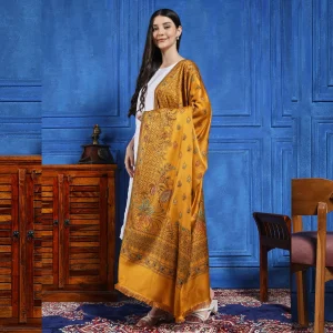 Women Mustard Color Paisley Shawl Winter Warm Stole - Image 3