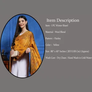 Women Mustard Color Paisley Shawl Winter Warm Stole - Image 7