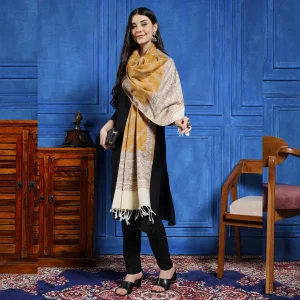 Women Mustard Floral Wool Stole Winter Warm Shawl - Image 4