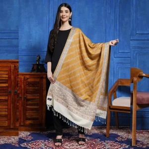 Women Mustard Floral Wool Stole Winter Warm Shawl - Image 3