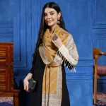 Women Mustard Floral Wool Stole Winter Warm Shawl