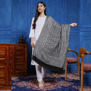 Women Pashmina Black Paisley Scarf Stole - Image 4