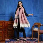 Women Pink Floral Wrap Cashmere Wool Stole 80" - Image 3