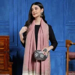 Women Pink Floral Wrap Cashmere Wool Stole 80"