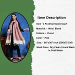 Women Pink Floral Wrap Cashmere Wool Stole 80" - Image 7
