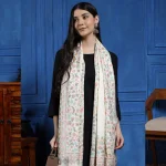 Women White Floral Stole Winter Soft Wool Wrap Scarf