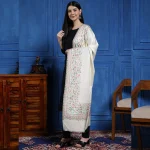 Women White Floral Stole Winter Soft Wool Wrap Scarf - Image 2