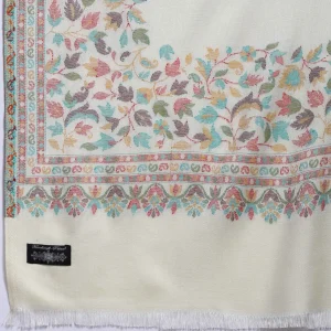 Women White Floral Stole Winter Soft Wool Wrap Scarf - Image 6