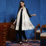 Women White Floral Stole Winter Soft Wool Wrap Scarf - Image 4