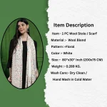 Women White Floral Stole Winter Soft Wool Wrap Scarf - Image 7