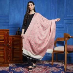 Women Wool Cashmere Floral Scarf Pink Floral Stole - Image 4