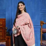 Women Wool Cashmere Floral Scarf Pink Floral Stole