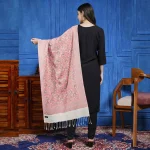 Women Wool Cashmere Floral Scarf Pink Floral Stole - Image 5