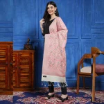 Women Wool Cashmere Floral Scarf Pink Floral Stole - Image 2