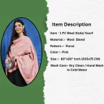 Women Wool Cashmere Floral Scarf Pink Floral Stole - Image 7