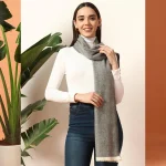 Women's Cashmere Grey Herringbone Winter Scarf - Image 2