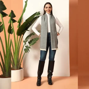 Women's Cashmere Grey Herringbone Winter Scarf - Image 8