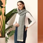 Women's Cashmere Grey Herringbone Winter Scarf - Image 5