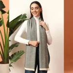 Women's Cashmere Grey Herringbone Winter Scarf